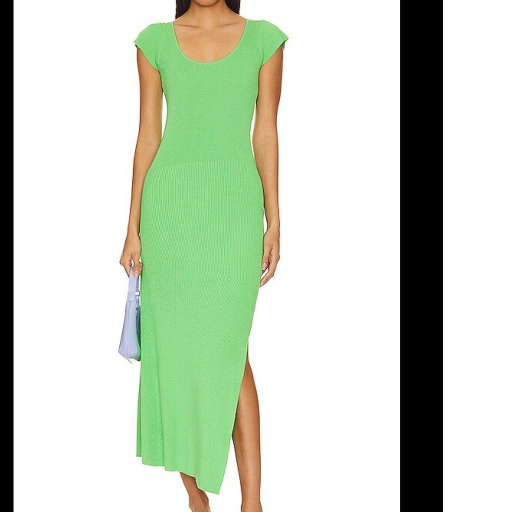 John & Jenn by Line Denny Revolve Green Apple Ribbed Midi Dress Side Slit Small